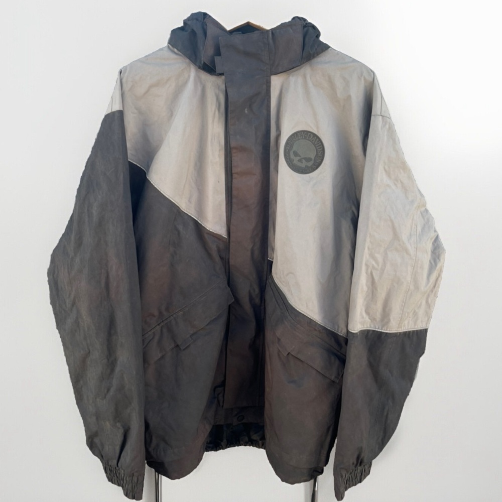 Harley Davidson Men's Sz L Reflective Rain Motorcycle Riding Jacket WITH HOOD